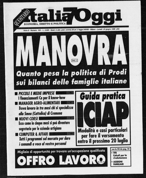 Italia oggi : quotidiano di economia finanza e politica